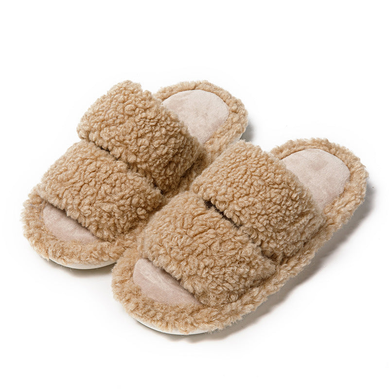 Wholesale Parallel Bar Curly Plush Cotton Slippers