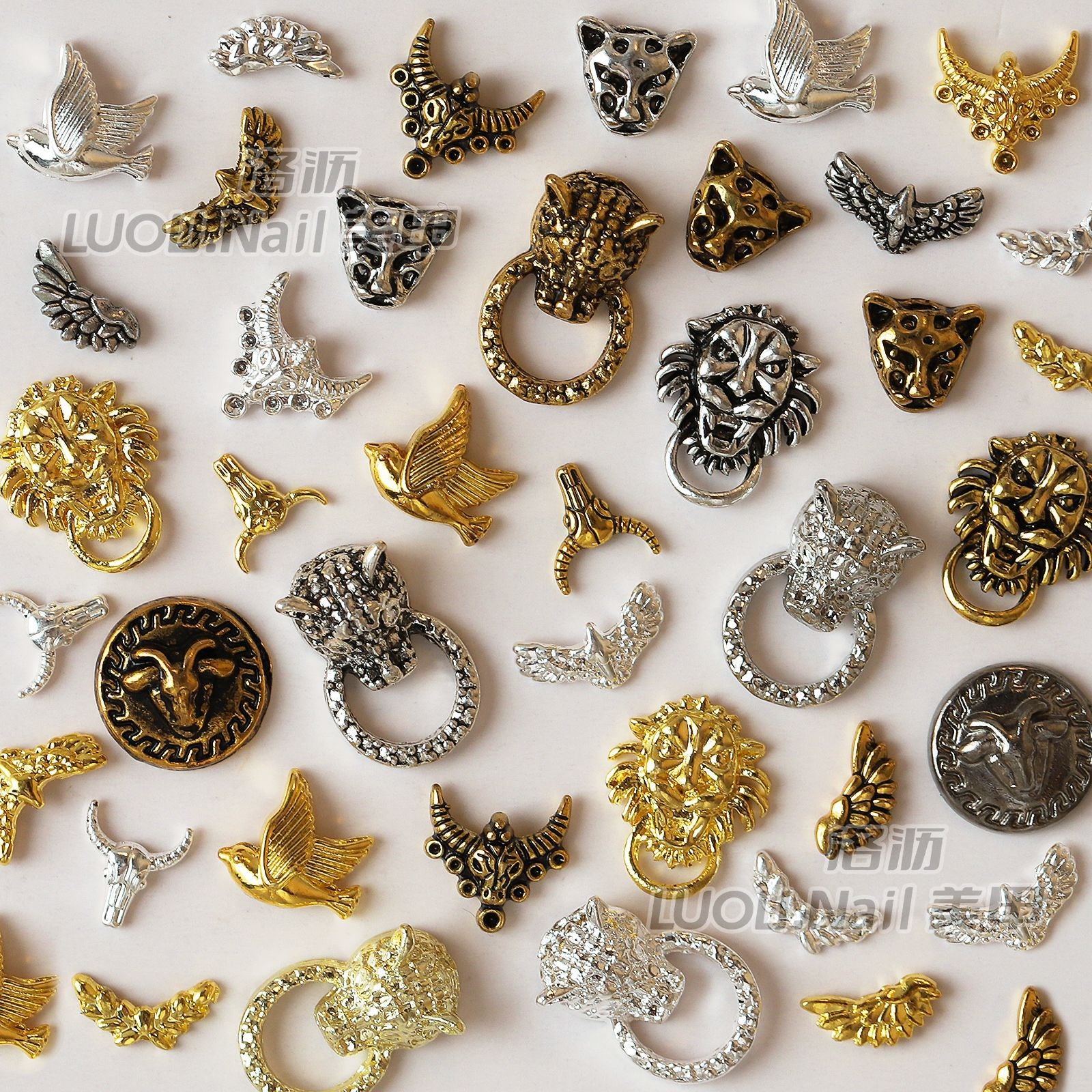 Wholesale  Metal Nail Art Charms Antelope Head Wings Leopard Head Manicure Decorative Accent