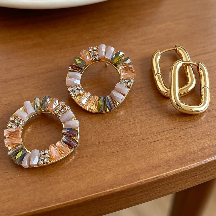 Wholesale 2 In 1 Gold Geometric Earrings Minimalist Copper Fashion Jewelry Gift