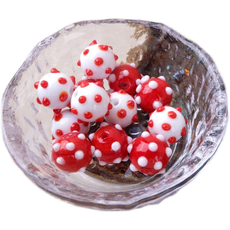 Wholesale 2pcs Handmade Glass Polka Dot Ball Red White Colorful Beads