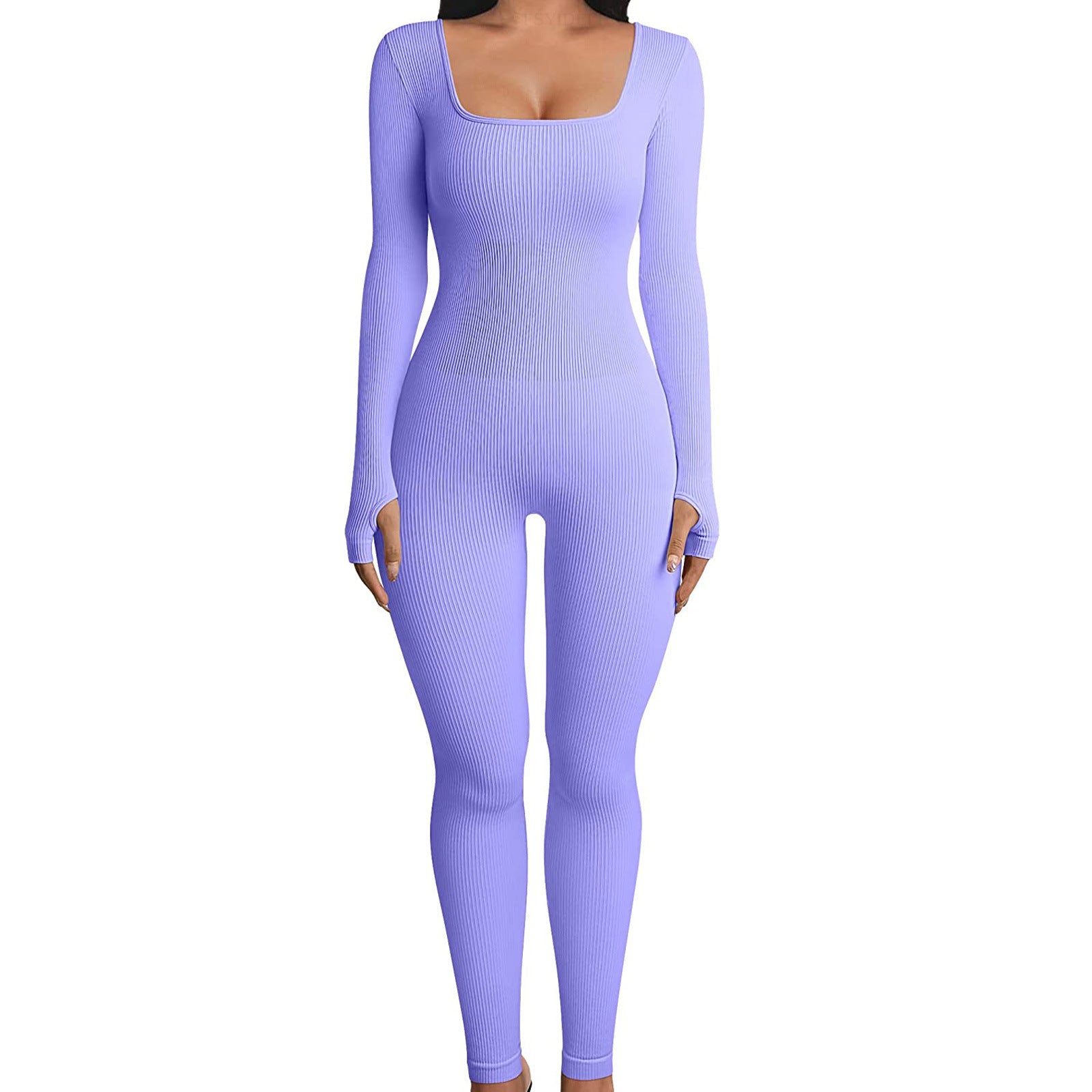 Wholesale Polyester Threaded Square Neck Lifting Buttocks Slimming Sexy Women's Jumpsuit