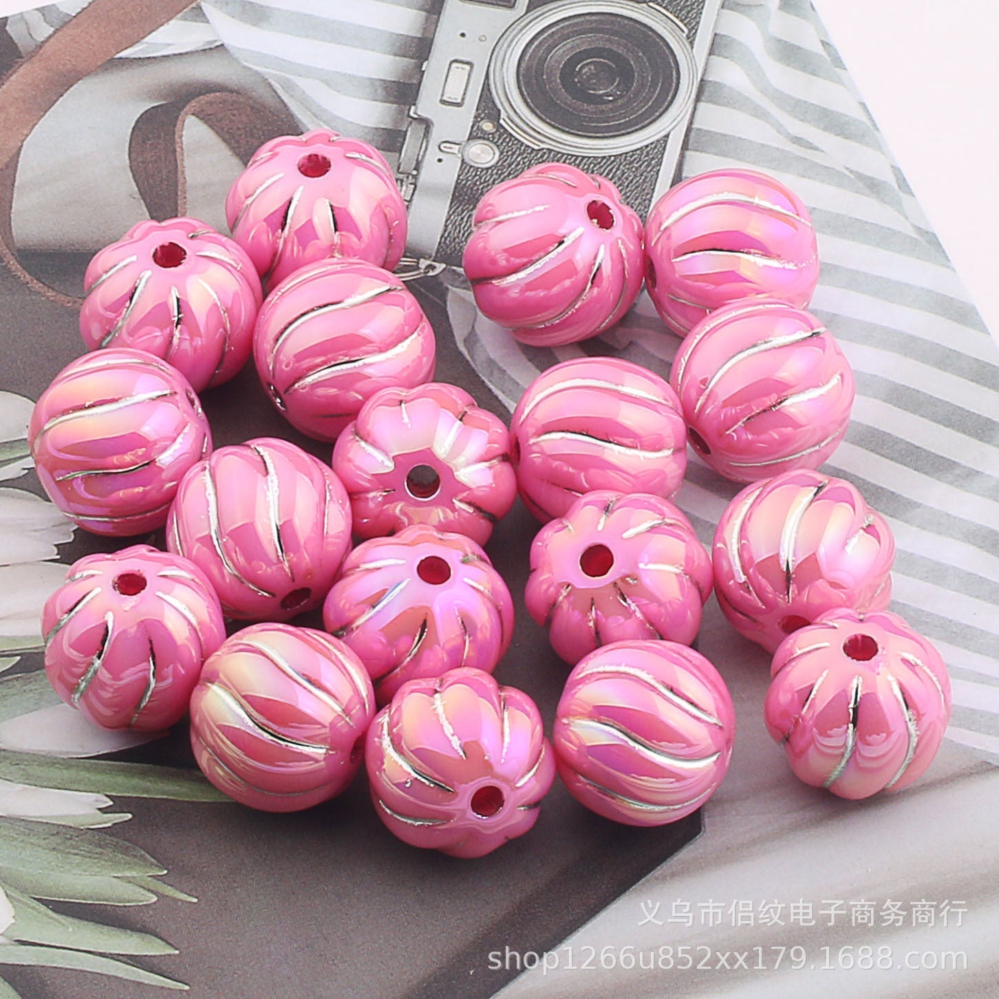 Wholesale 20PCS  Acrylic UV Plated Silver Edge Straight Hole Pumpkin Beads