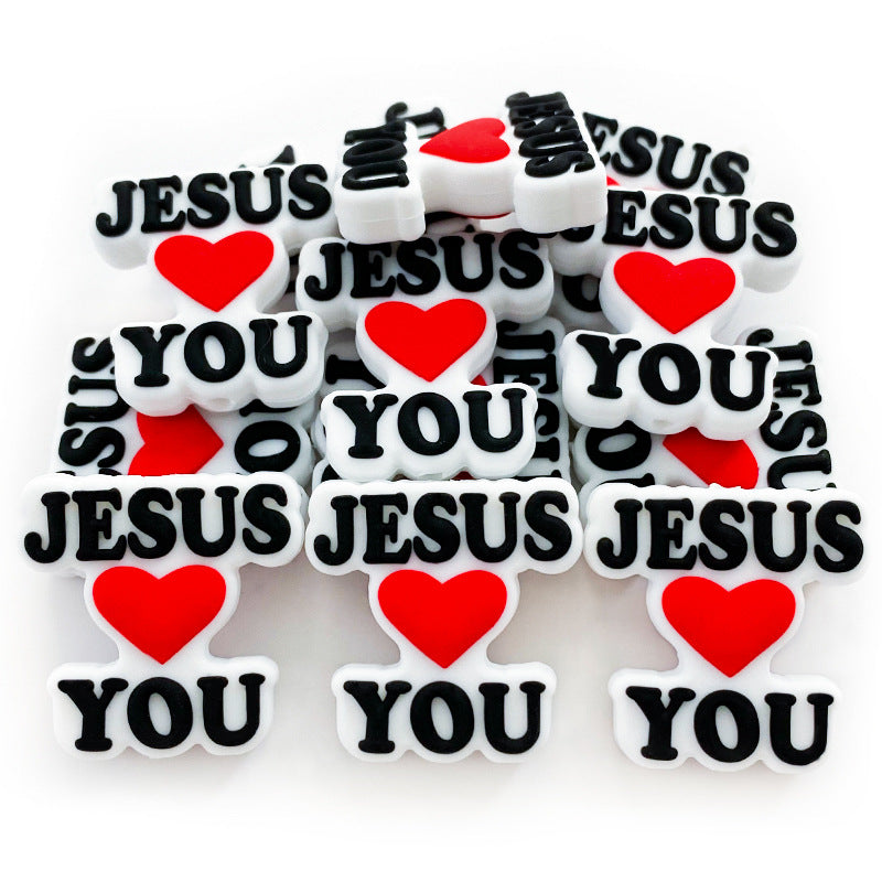 Wholesale 10PCS Love Jesus Silicone Focus Beads