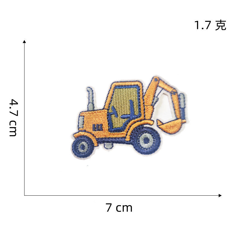 Wholesale Excavator Cartoon Embroidered Patch Polyester Iron On Sewing Craft Clothing Decoration Boutique Resale Accessory