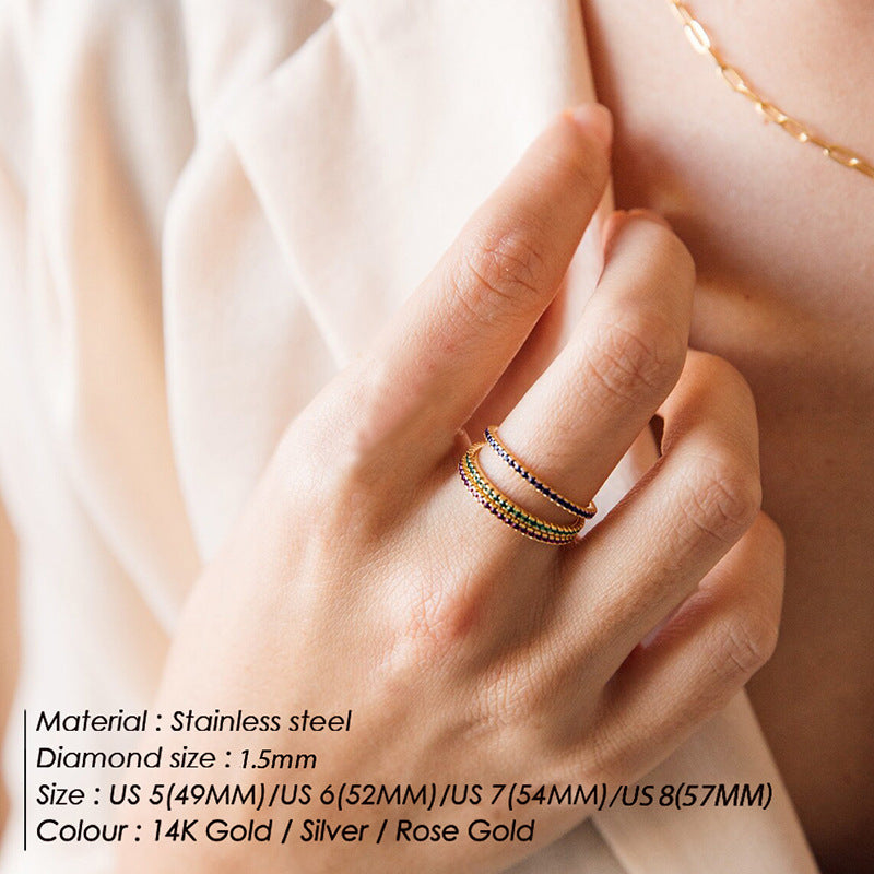 Wholesale colorful diamond niche high-end stainless steel ring ring