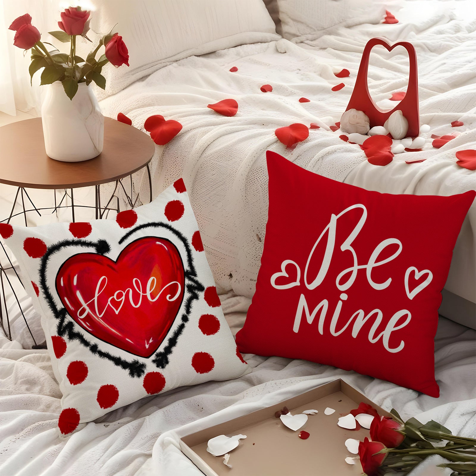 Wholesale Heart-Shaped Printed Pillow Cover Valentine' s Day  Linen Printed  Cover