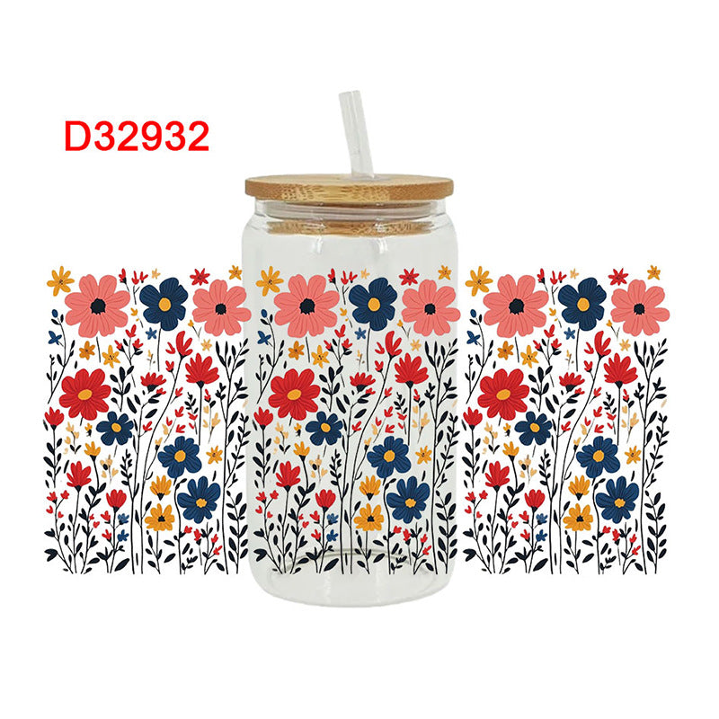 Wholesale Colorful flowers and plants  16oz Cup UV DTF Wraps