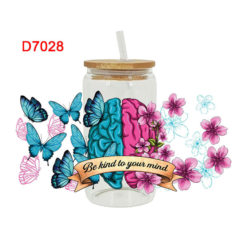 Wholesale Flowers  dragonflies  bees 16oz Cup UV DTF Wraps