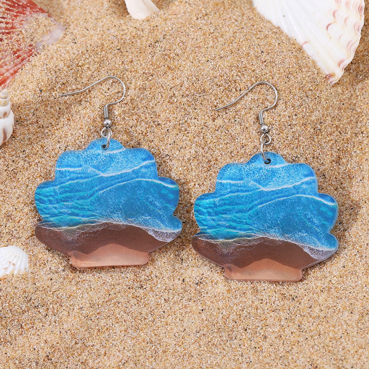 Wholesale Bohemian Wave Starfish Turtle Shell Seahorse Pendant Acrylic Earrings