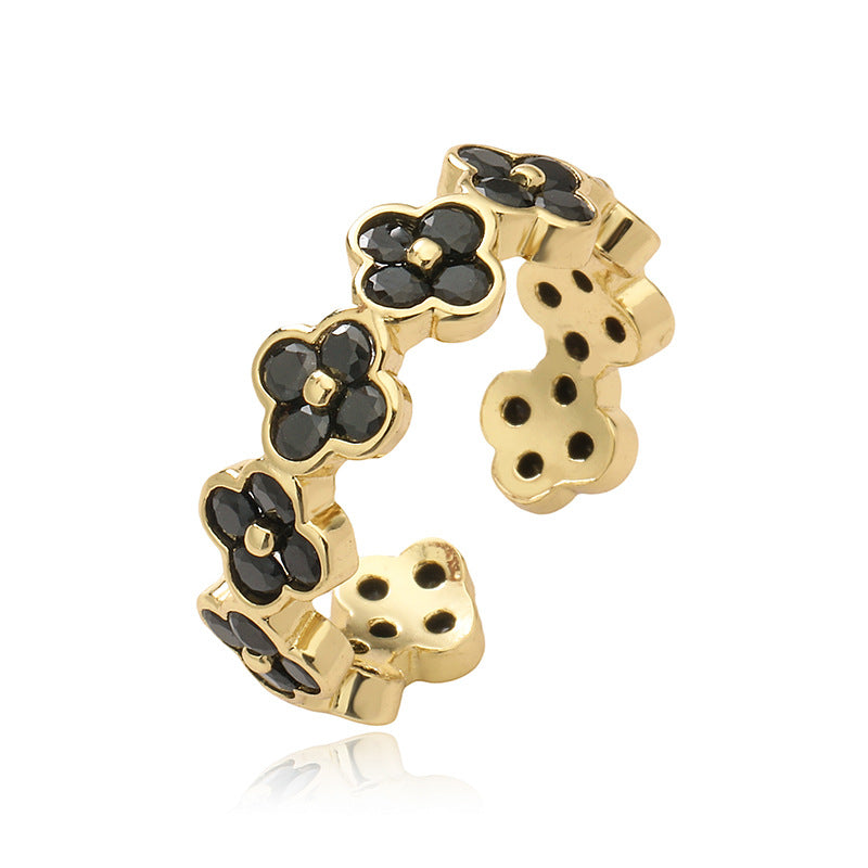 Wholesale Luxury Four-leaf Clover Opening Adjustable Ring