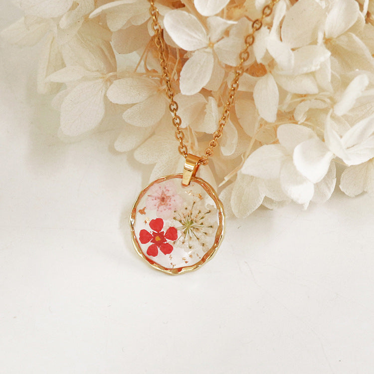 Wholesale flower necklace real flower Eternal Flower vintage pendant sweater chain