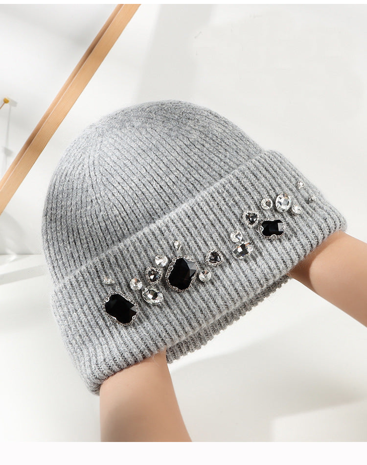 Wholesale Autumn and Winter Knitted Hats with Diamond Acrylic Insulation Caps