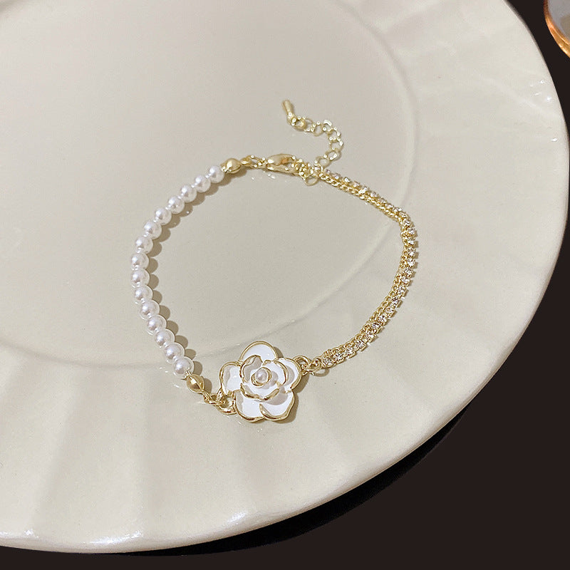 Wholesale Vintage Camellia Pearl Zircon Bracelet