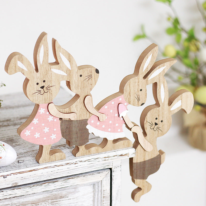 Wholesale New Easter home decoration painted seesaw Rabbit wooden desktop ornaments