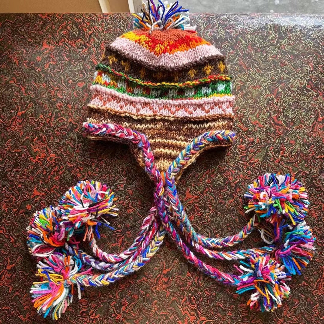 Wholesale Wool Warm Rainbow Plus Velvet Thick Earmuffs Beanie