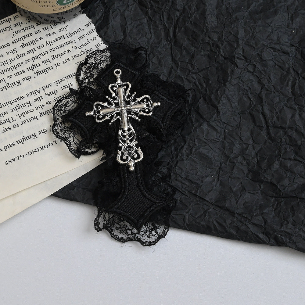 Wholesale Dark Punk Cross Hairpin Gothic Style Lace Edge Hair Clip
