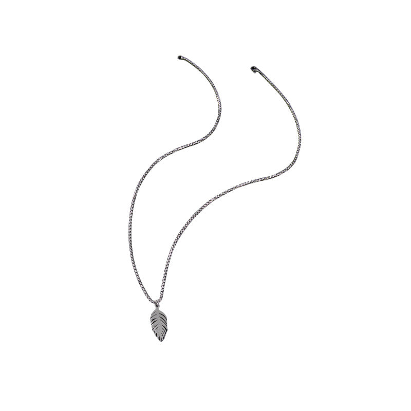 Wholesale Stainless steel leaf necklace feather clavicle chain