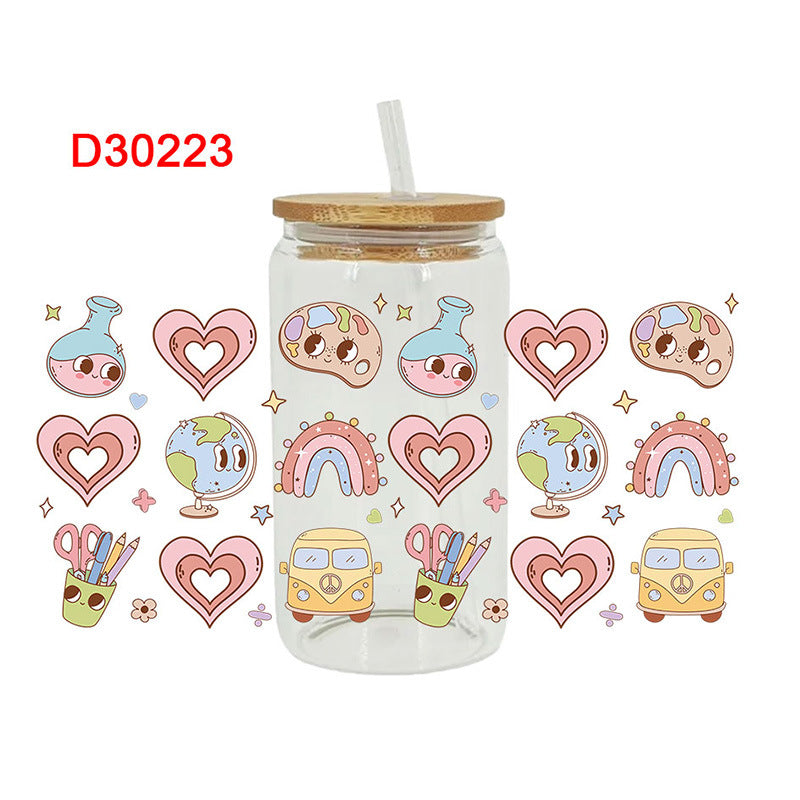 Wholesale Colorful Teacher's Day Stationery School Bus Series 16oz Cup UV DTF Wraps