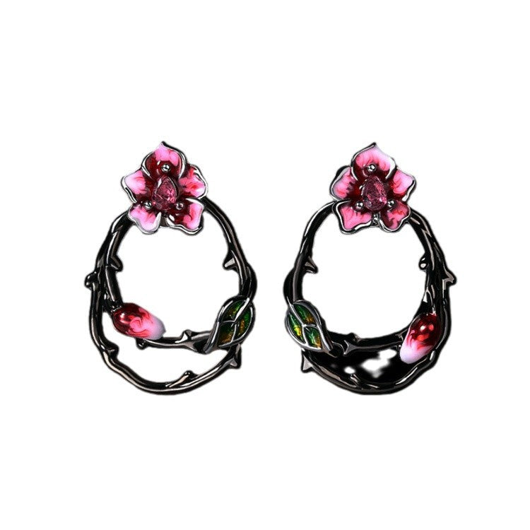 Wholesale Gothic style black gold plated dark rose ring,  necklace and earrings three-piece jewelry set