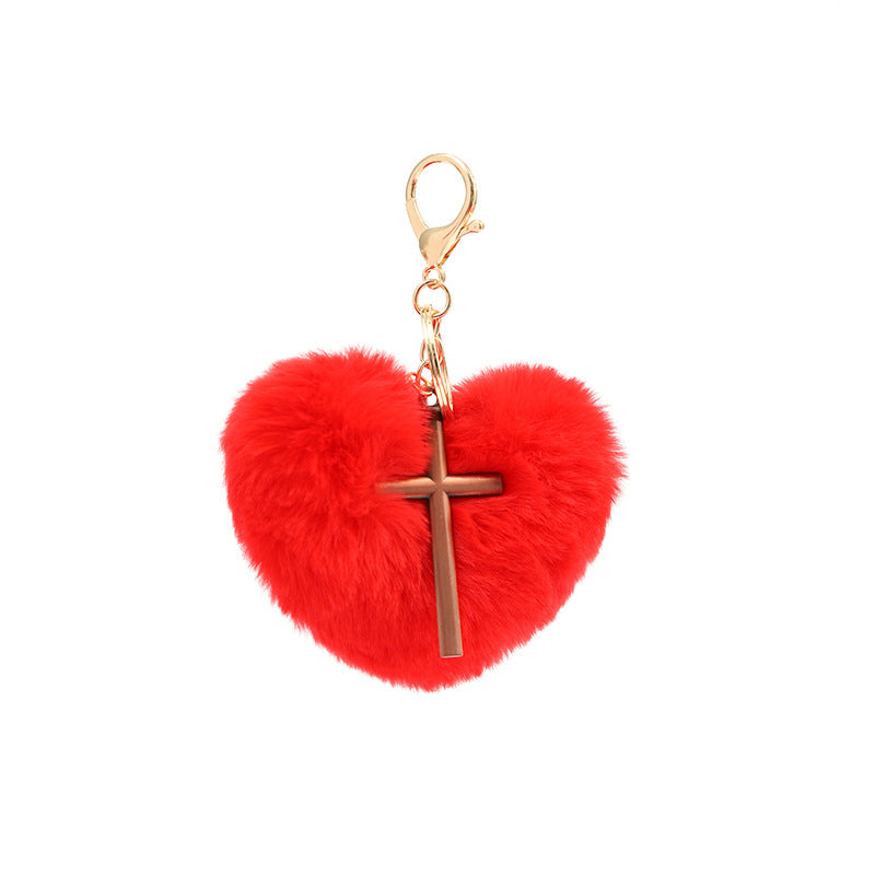 Wholesale Red Love Cross Plush Keychain