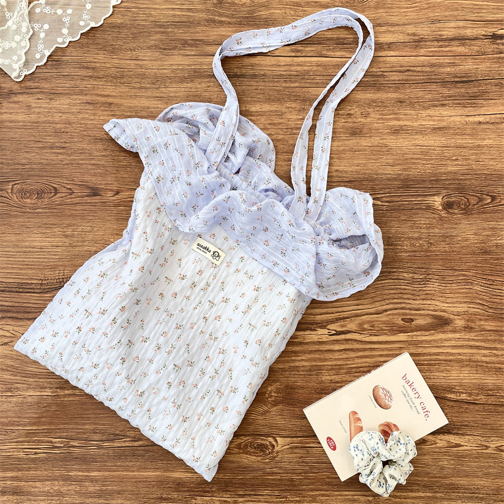 Wholesale Chiffon ruffle shoulder bag cute cherry canvas bag