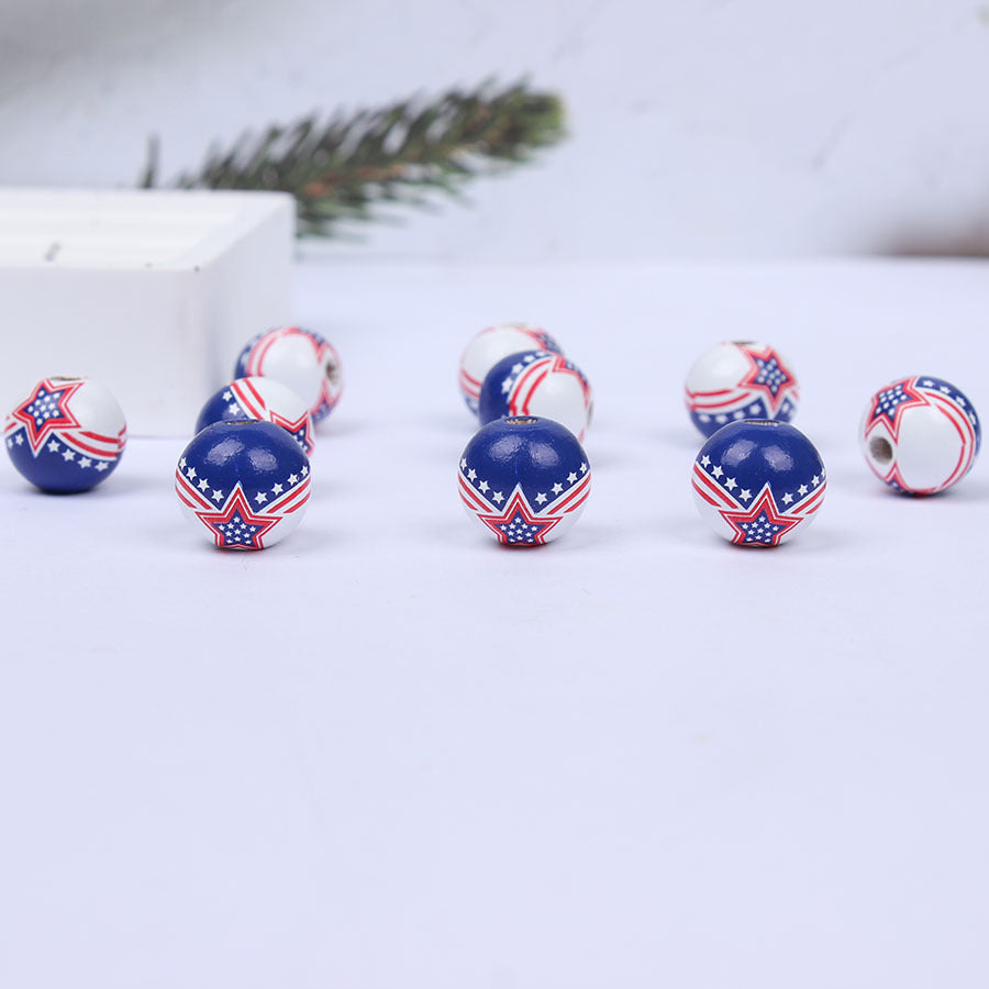 Wholesale 20pcs Five-pointed Star American Independence Day Colorful Wooden Beads