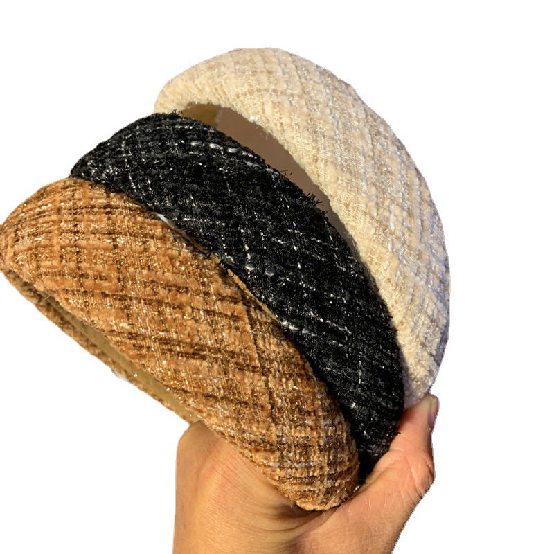 Wholesale Plush Plaid Knitted Vintage Sponge Fabric Headband