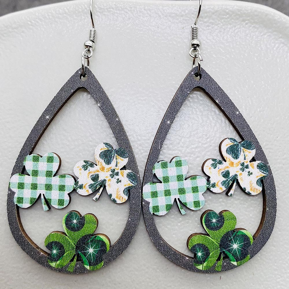 Wholesale St. Puckett Festival  Clover Green Rainbow Dwarfs Wooden Earrings