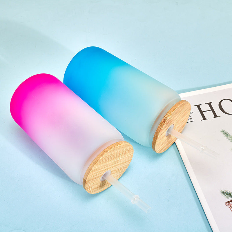 Wholesale Sublimation Mason Glass 12oz/16oz Coke Cup Cans Frosted Straws Single and Double Glass Bamboo Cover Cup