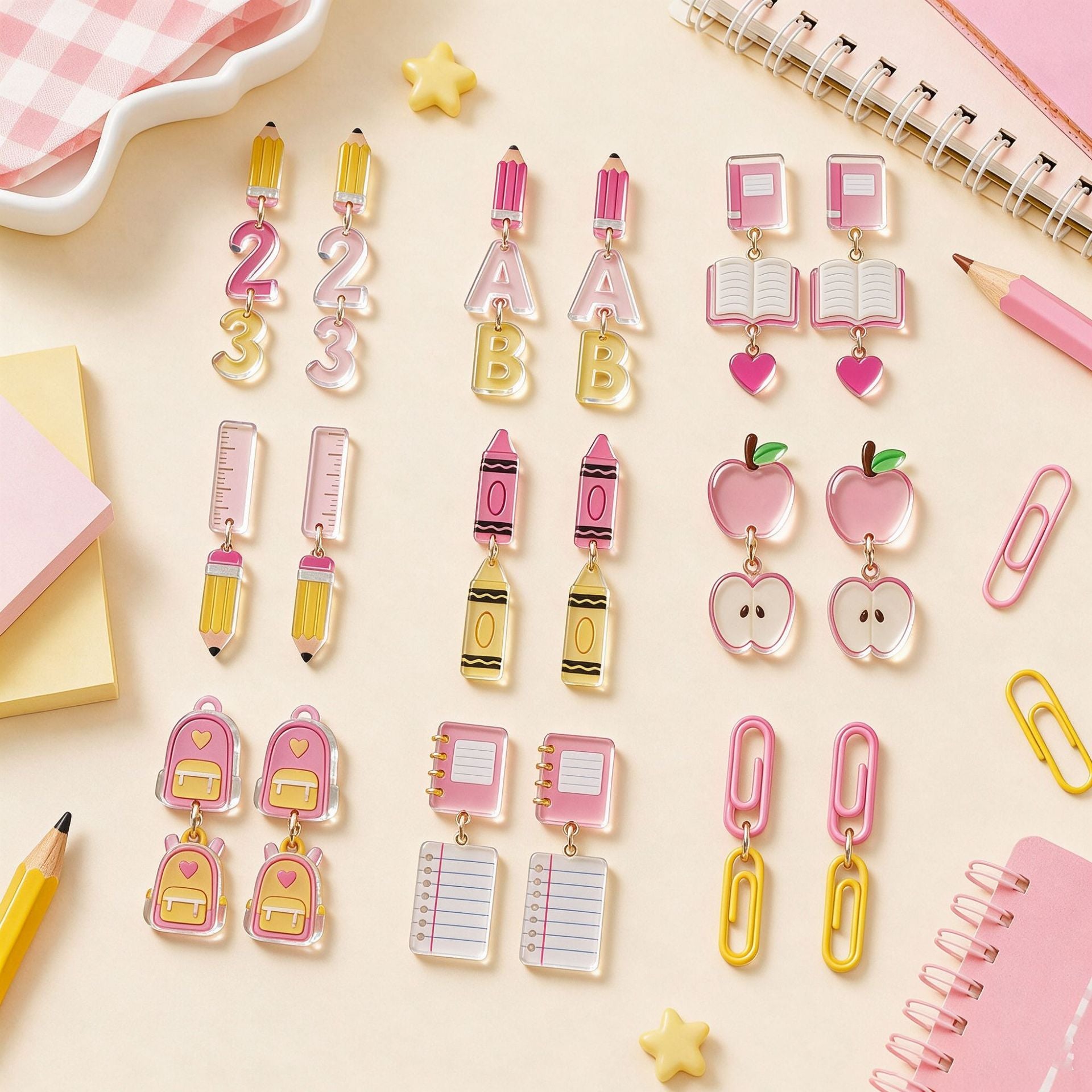 Wholesale Chic 2D Acrylic Spliced Earrings Teacher Appreciation Graduation Stationery Theme Cute Jewelry Accessory For Party Boutique Resale