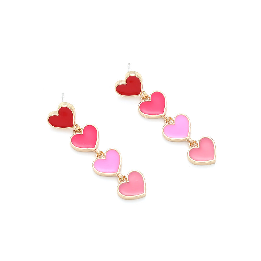 Wholesale Gradient pink dripping oil long love valentine earrings