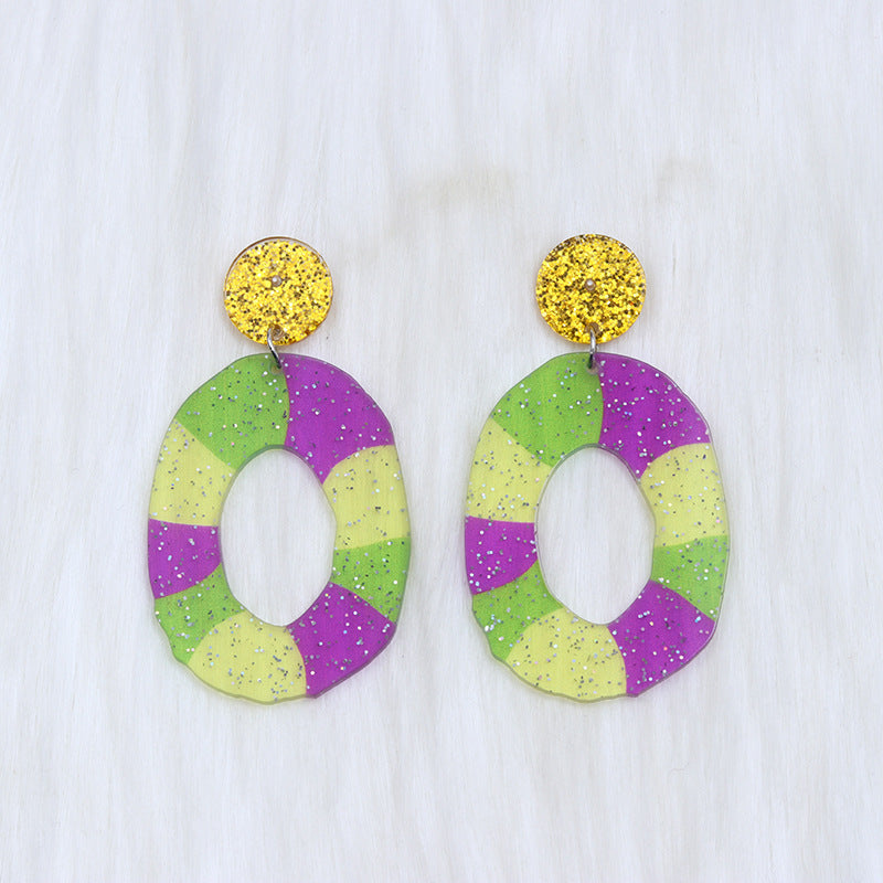 Wholesale Carnival Hollow Diamond Shaped Acrylic  Mardi Gras Earrings