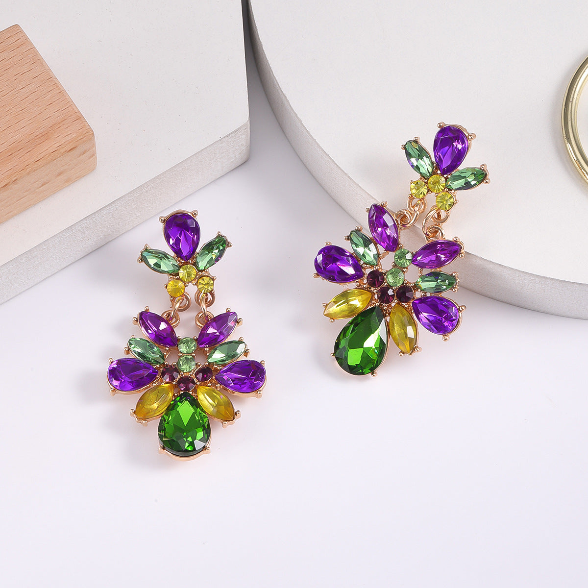 Wholesale Green St. Parcret festival irregular crystal flower earrings