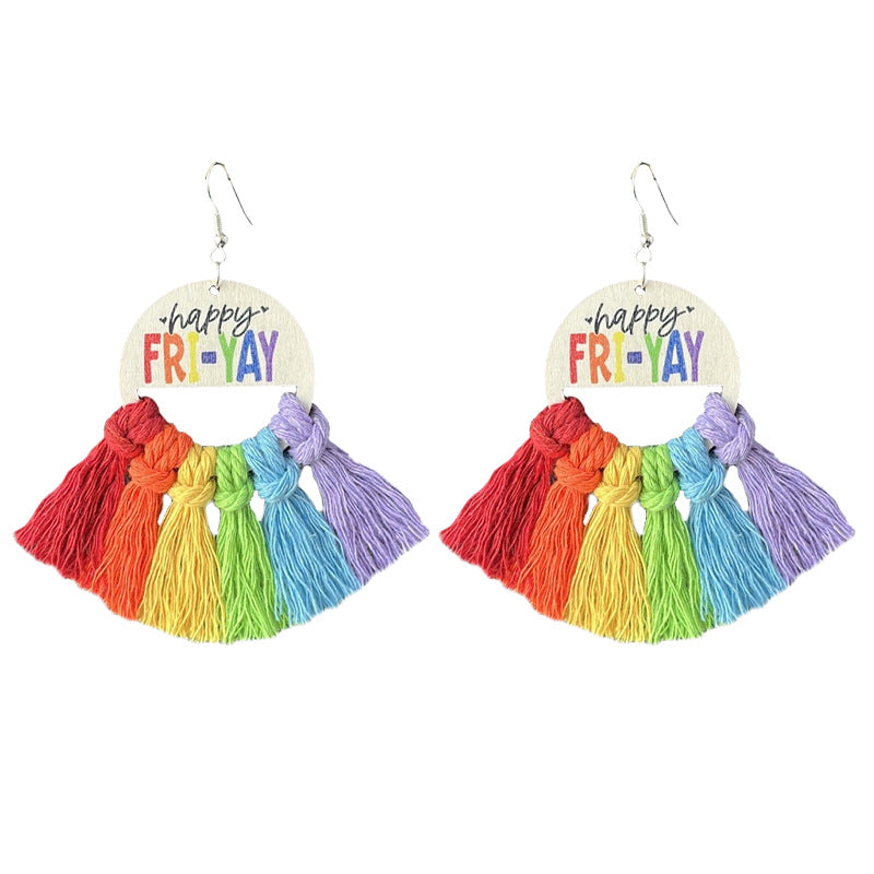 Wholesale Graduation season wooden braided tassel earrings