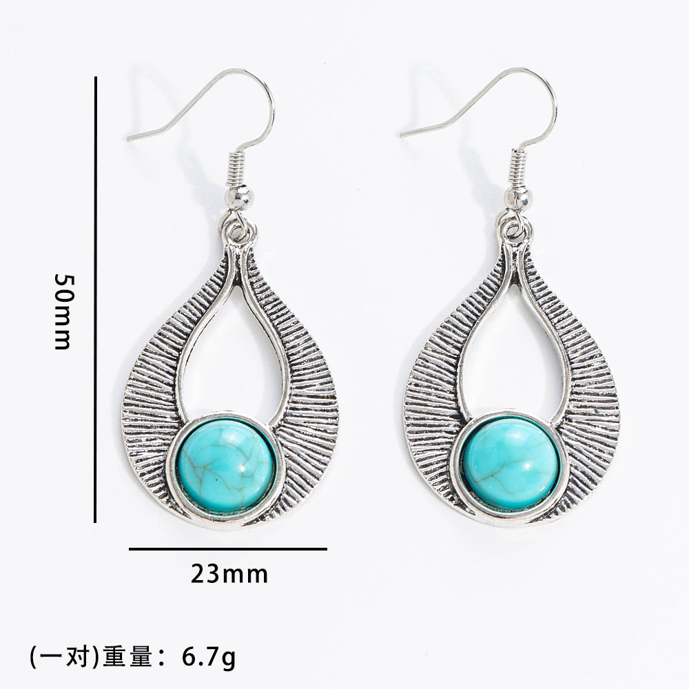 Wholesale 10pcs Vintage turquoise earrings geometric inlay Bohemian alloy personality earrings