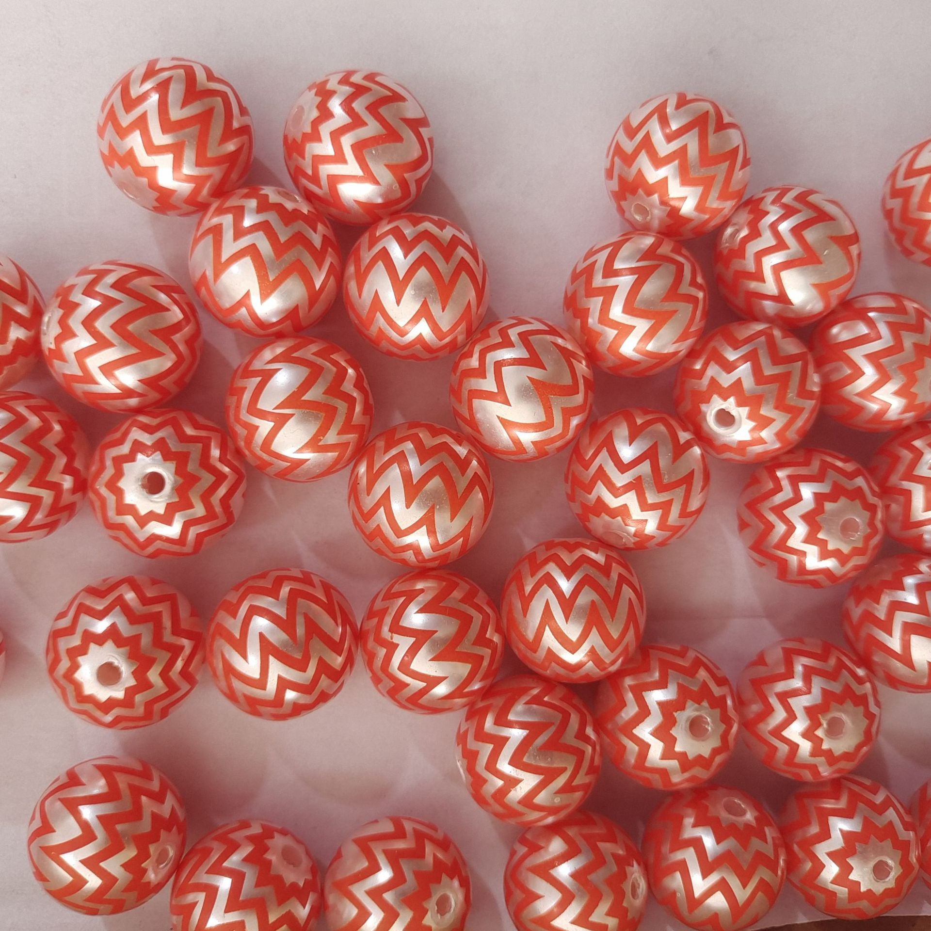 Wholesale 5pcs 20mm Acrylic Orange Wave Print Beads