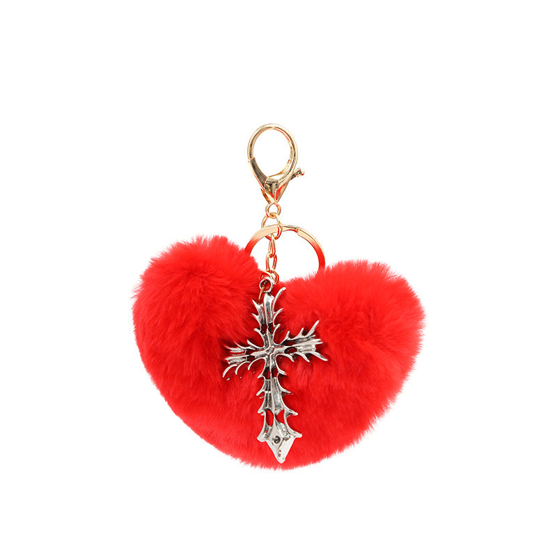 Wholesale Red Love Cross Plush Keychain