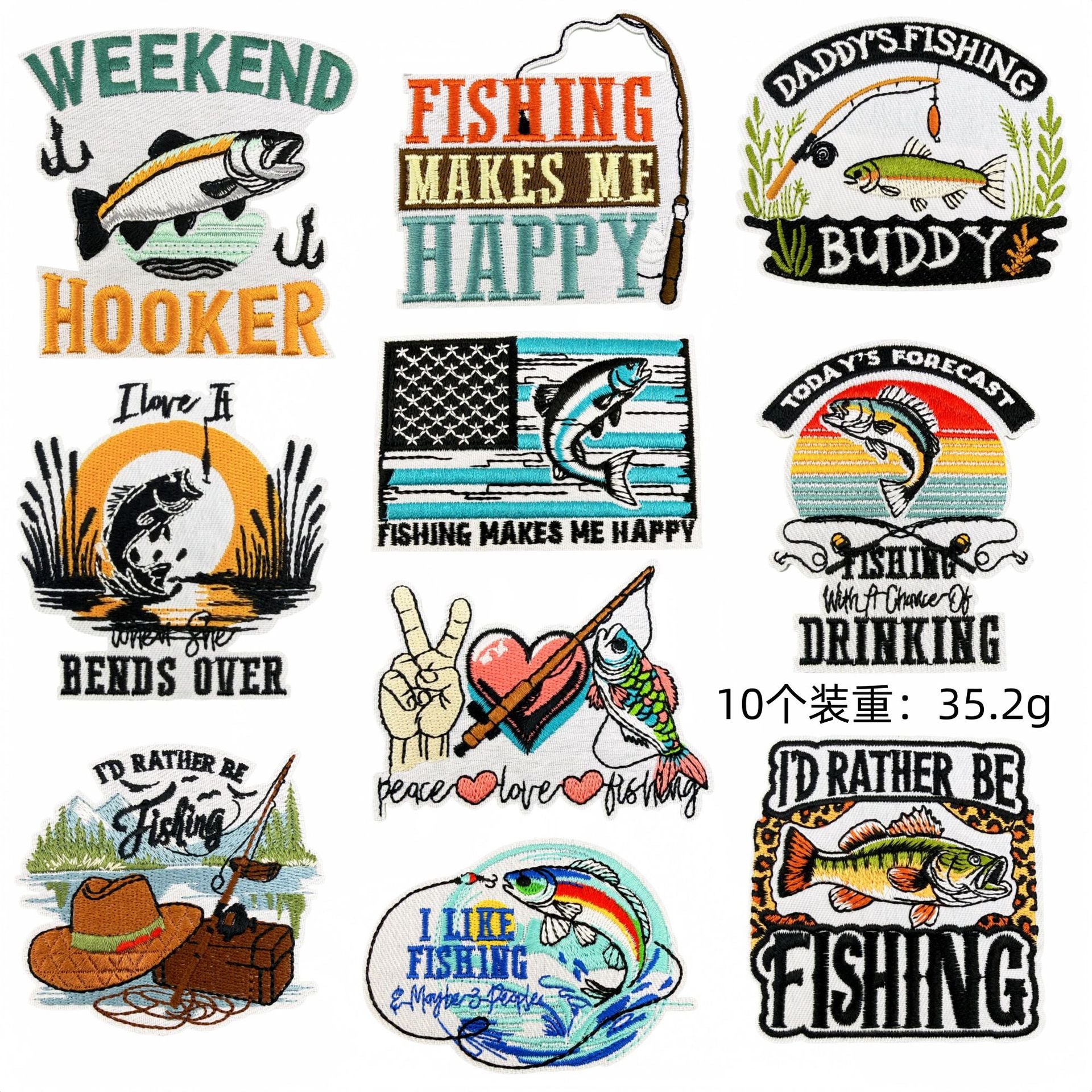 Wholesale 20 Pack Fishing Themed Embroidered Patches Cartoon Iron On Stickers For Clothing Decoration DIY Craft