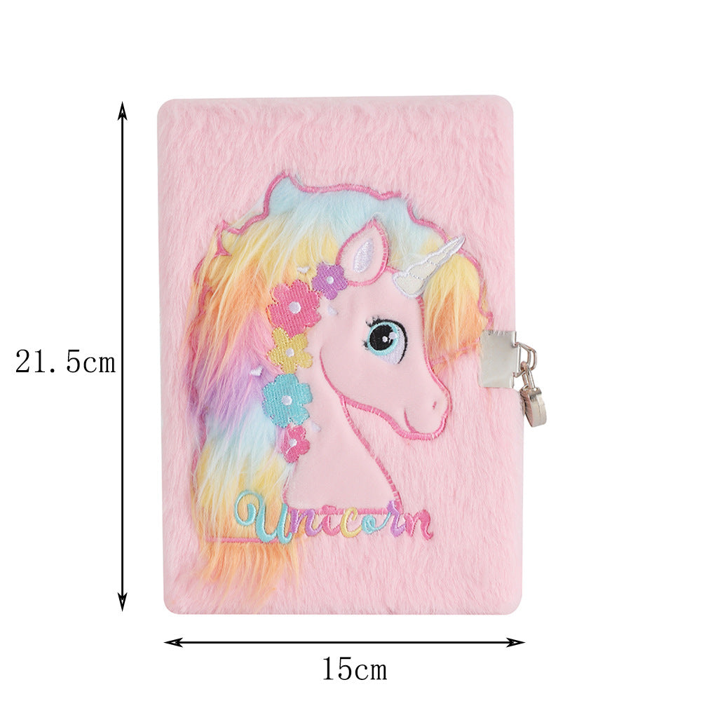 Wholesale Cartoon Unicorn Plush Notebook with Lock