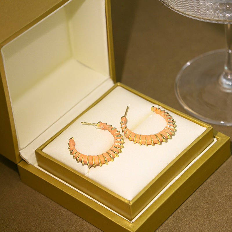 Wholesale of New Products In 2023, Colorful Color Matching C-shaped Metal Earrings