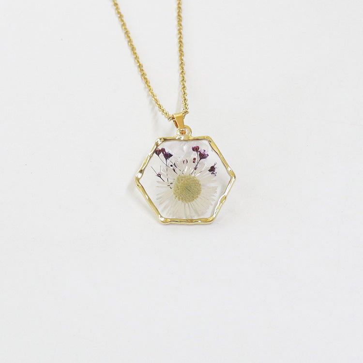 Wholesale 6pcs Polygonal Real Flower Preserved Flower Dried Flower Necklace