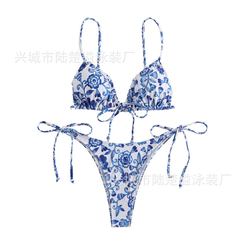 Wholesale Floral Tie Triangle Two-Piece Swimsuit