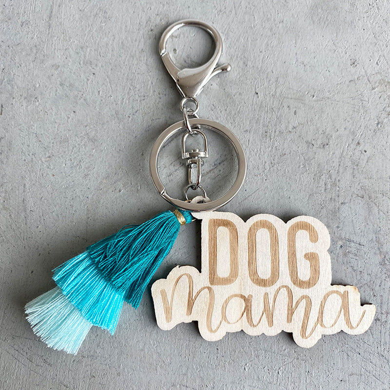 Wholesale Mother's Day Anti-Lost Device Engraved Marking Wood Tassel Keychain