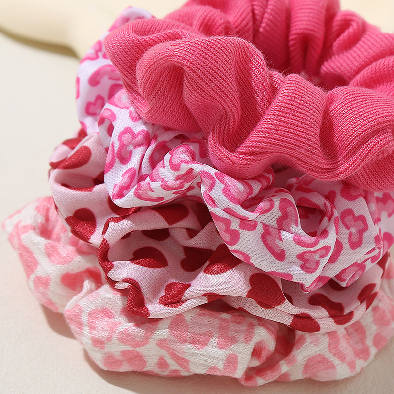 Wholesale 5pcs Pink Love Flower Large Intestine Hair Scrunchies