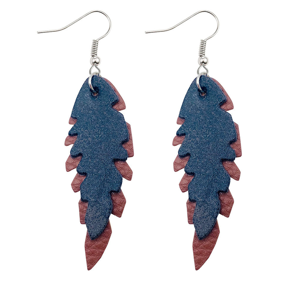 Wholesale Leopard Print Leaf Shaped Leather Earrings