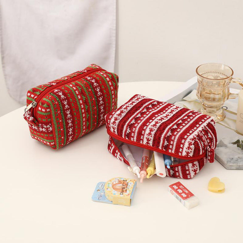 Wholesale New Year Christmas Red Knitted Wool Pencil Bag
