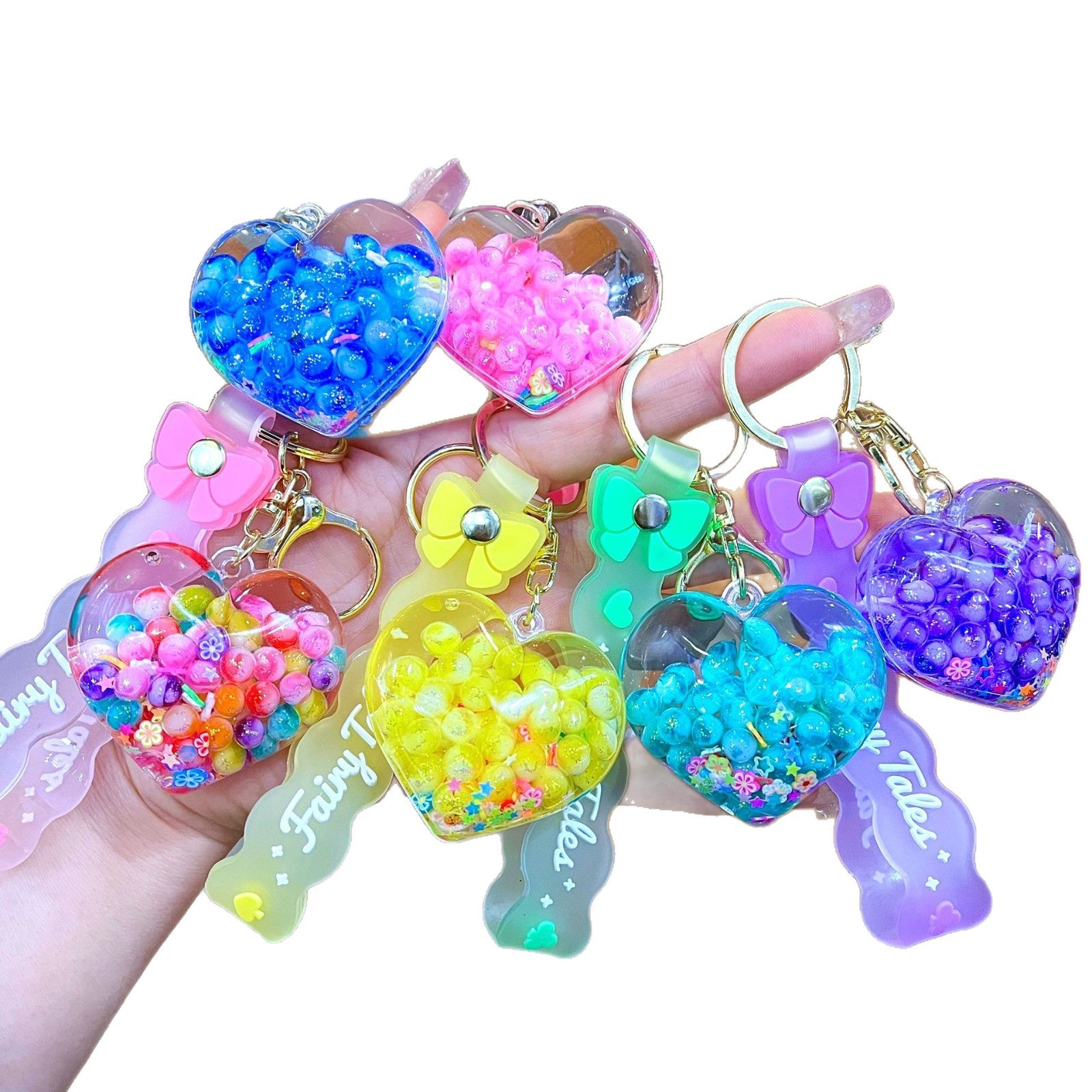 Wholesale Creative Summer Colorful Sand Heart Glow-in-the-Dark Keychain