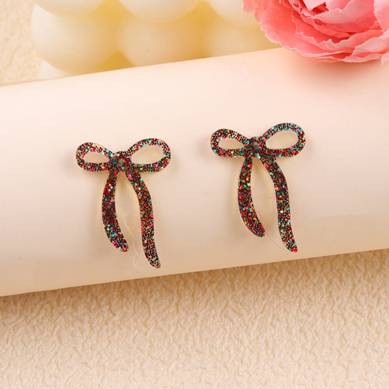 Wholesale Valentine' s Day Glitter Multicolor Bow Acrylic Earrings