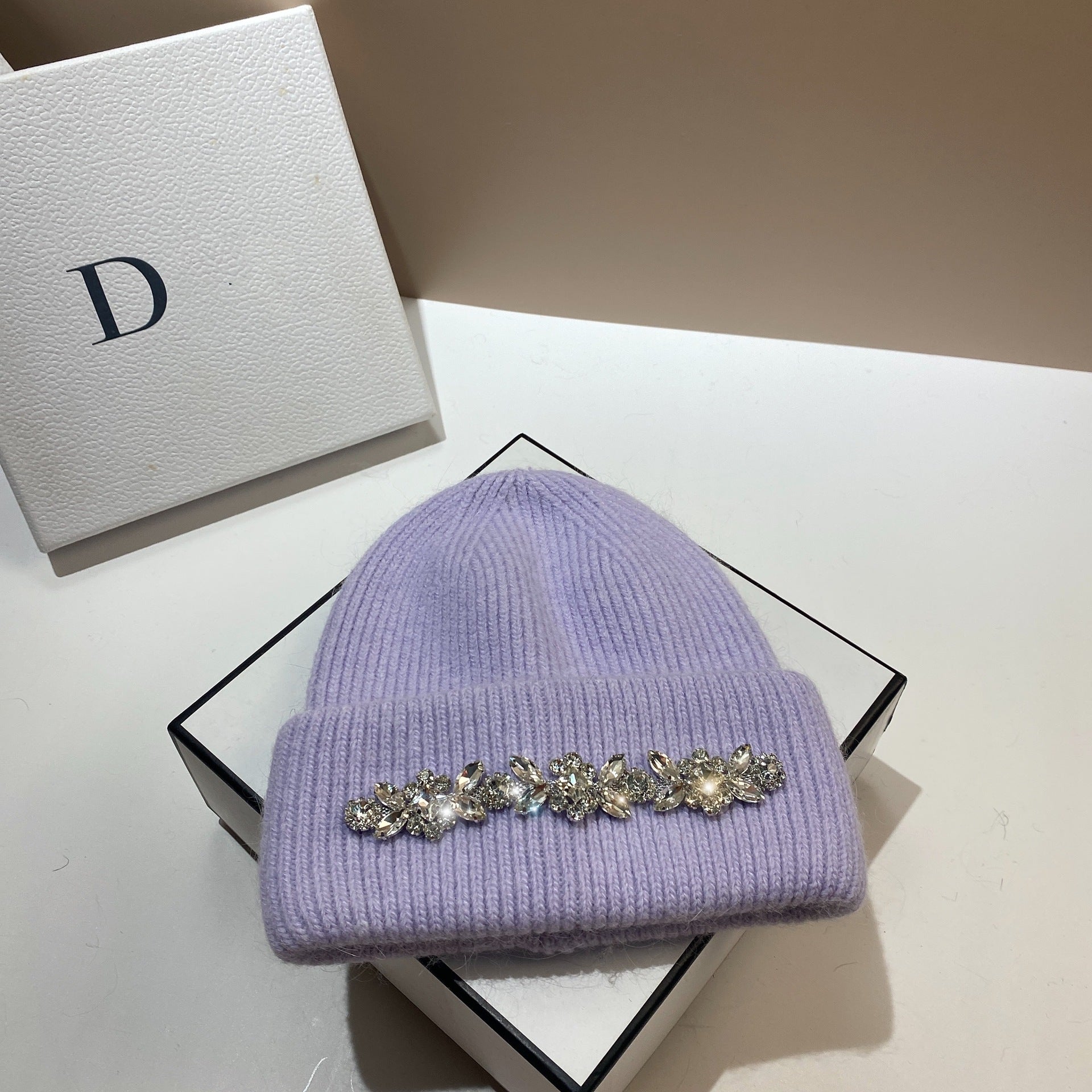 Wholesale Fashion Diamond Rabbit Fur Knitted Hat