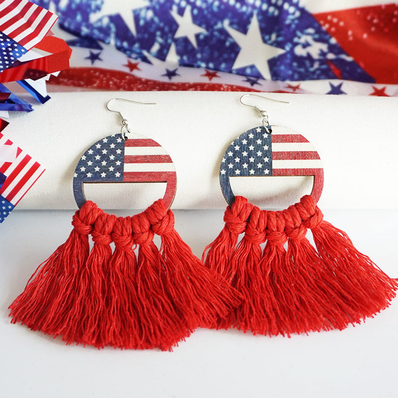 Wholesale American Independence Day Flag Day Hand-woven Earrings Bohemian Tassel Earrings